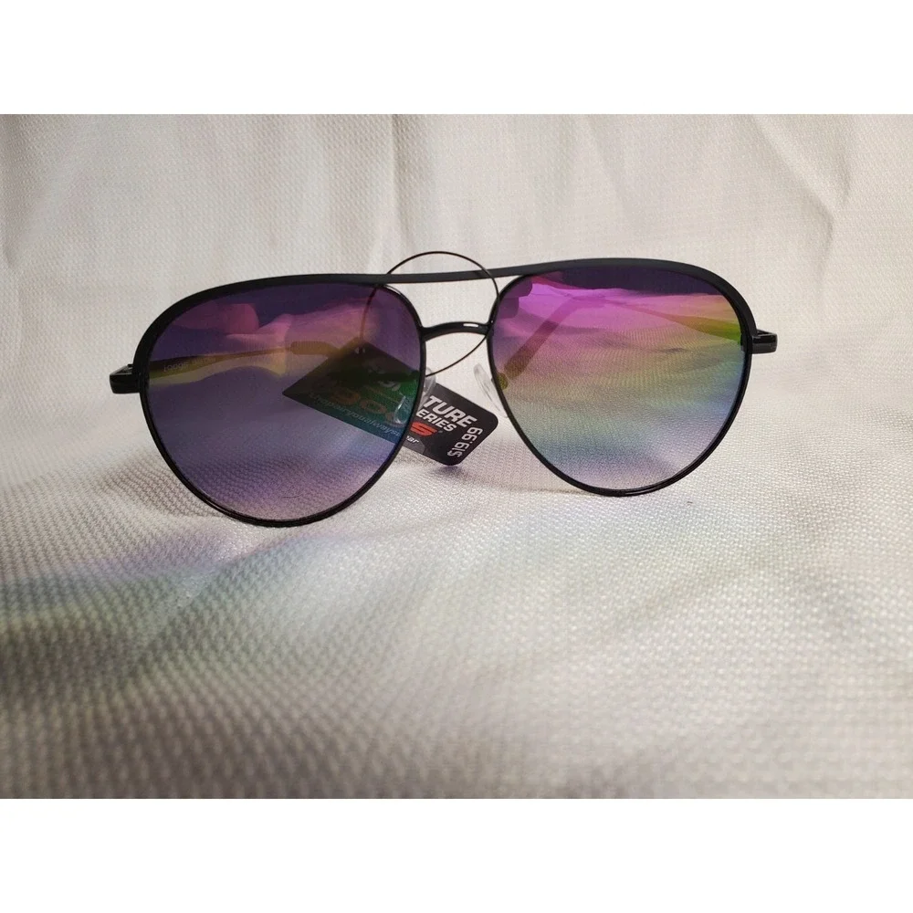 i-gogs Signature Series Aviator Sunglasses 66-615 Rainbow Mirror Black Metal NWT
